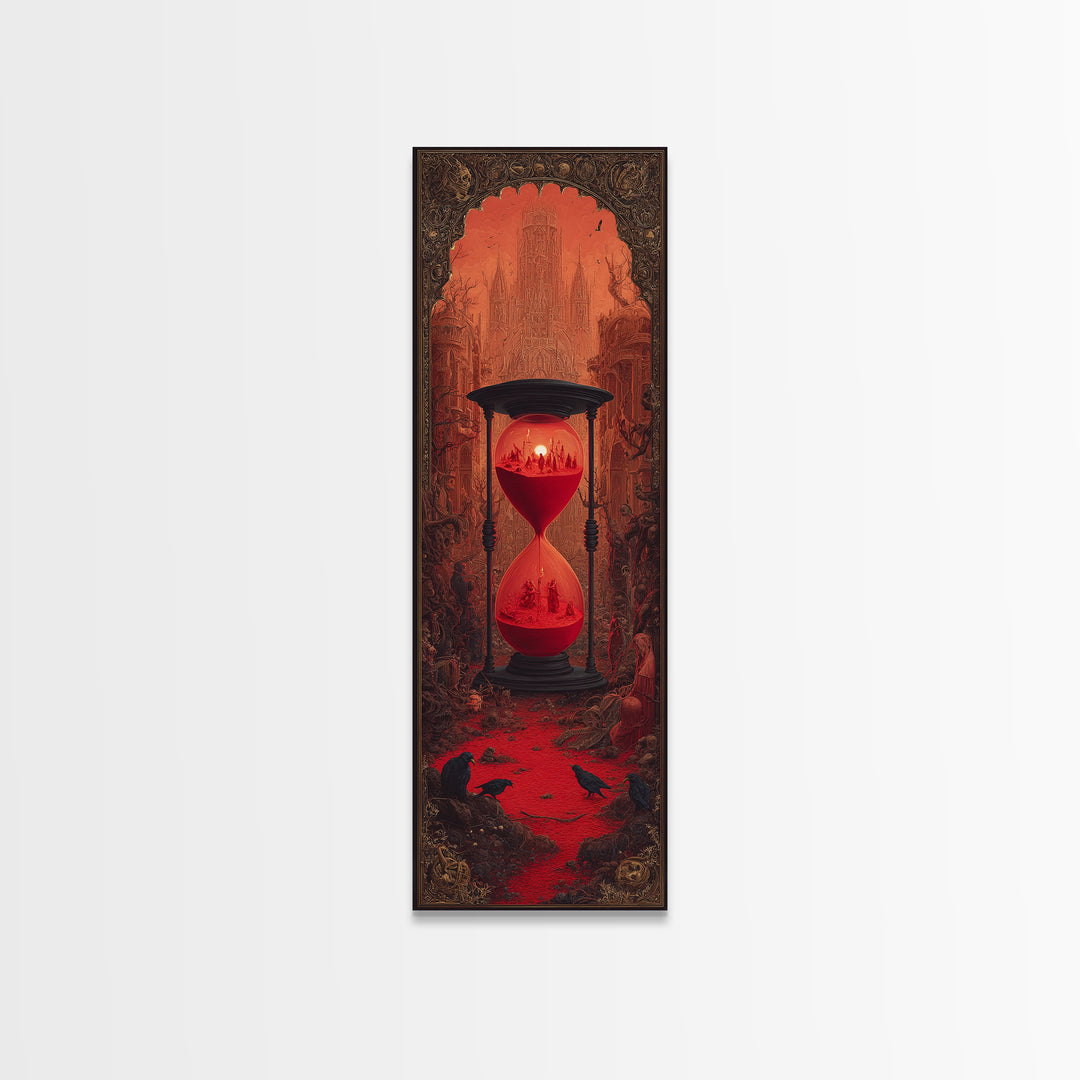 The Crimson Hourglass, Surreal Apocalyptic Art, Tall Narrow Wall Art, Gothic Horror Wall Art, Framed Canvas Print, Dark Fantasy Art