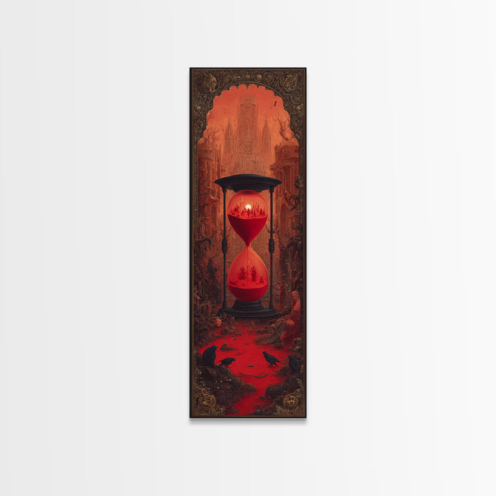 The Crimson Hourglass, Surreal Apocalyptic Art, Tall Narrow Wall Art, Gothic Horror Wall Art, Framed Canvas Print, Dark Fantasy Art