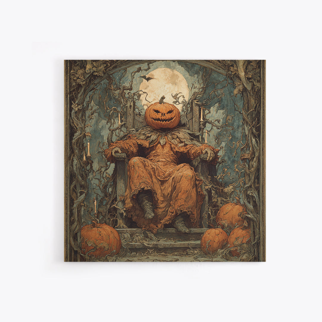 The Jack-O'-Lantern Throne, Dark Renaissance Art, Square Wall Art, Macabre Wall Art, Framed Canvas Print, Halloween Wall Art