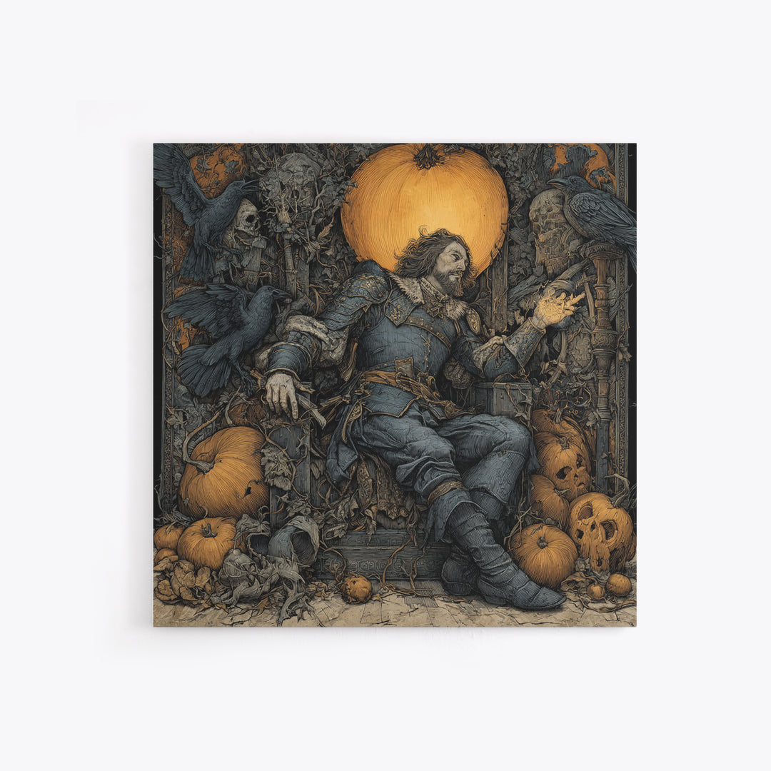 The Jack-O'-Lantern Throne, Renaissance Engraving Art, Square Wall Art, Dark Halloween Decor, Framed Canvas Print, Halloween Wall Art