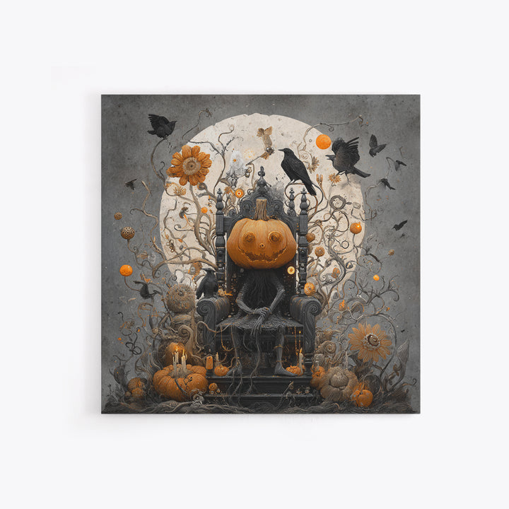 The Jack-O'-Lantern Throne, Symbolist Dream Art, Square Wall Art, Dark Fantasy Wall Art, Framed Canvas Print, Halloween Wall Art