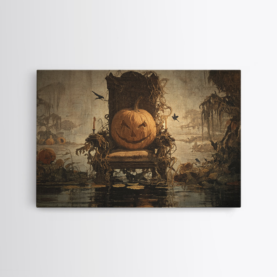 The Jack-O'-Lantern Throne, Symbolist Gothic Landscape, Landscape Wall Art, Macabre Wall Art, Canvas Print, Halloween Wall Art