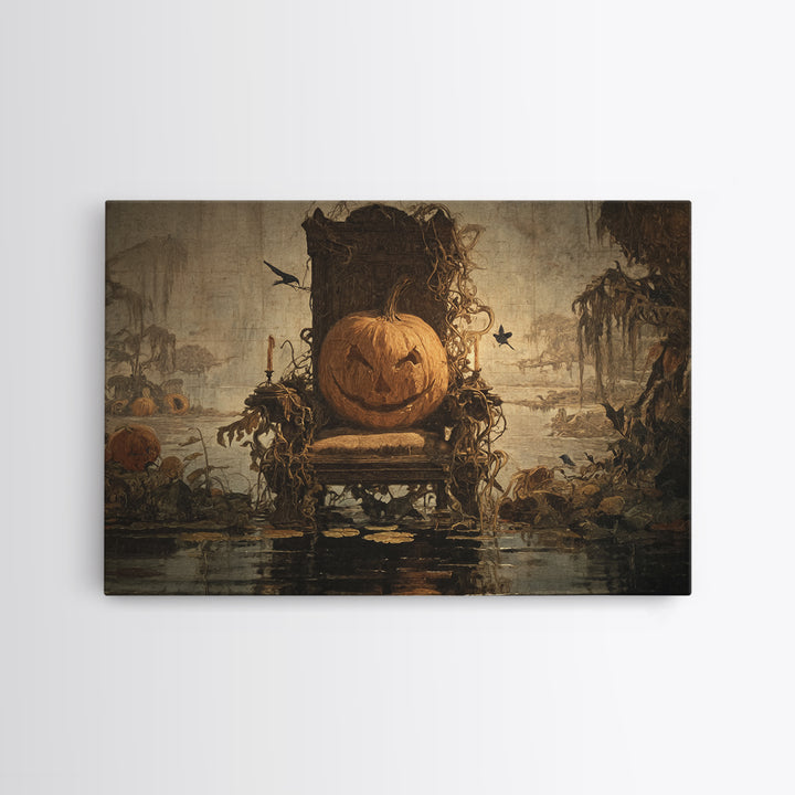The Jack-O'-Lantern Throne, Symbolist Gothic Landscape, Landscape Wall Art, Macabre Wall Art, Canvas Print, Halloween Wall Art