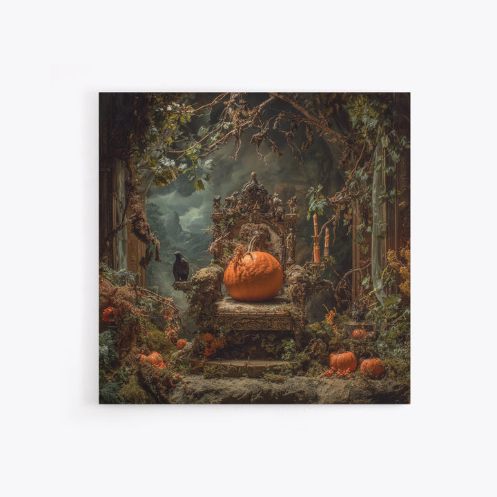 The Jack-O'-Lantern Throne, Ornate Symbolist Art, Square Wall Art, Dark Halloween Decor, Canvas Print, Halloween Wall Art