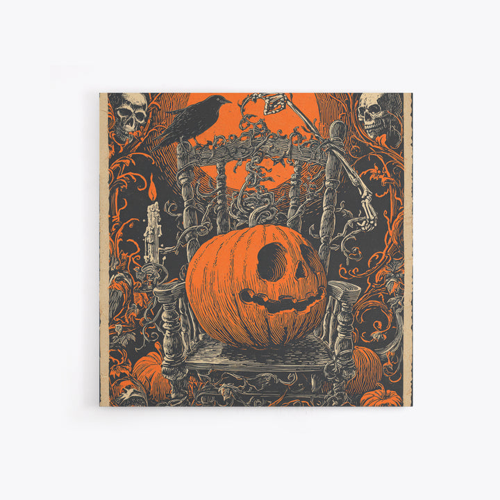 The Jack-O'-Lantern Throne, Macabre Folk Print Art, Square Wall Art, Dark Fantasy Wall Art, Canvas Print, Halloween Wall Art