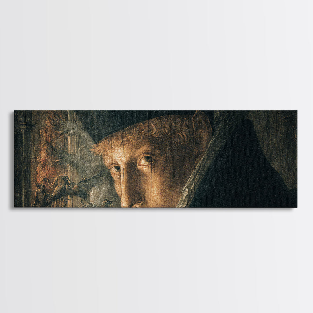 The Haunted Portrait, Medieval Grotesque Art, Extra Wide Wall Art, Dark Halloween Decor, Framed Canvas Print, Halloween Wall Art