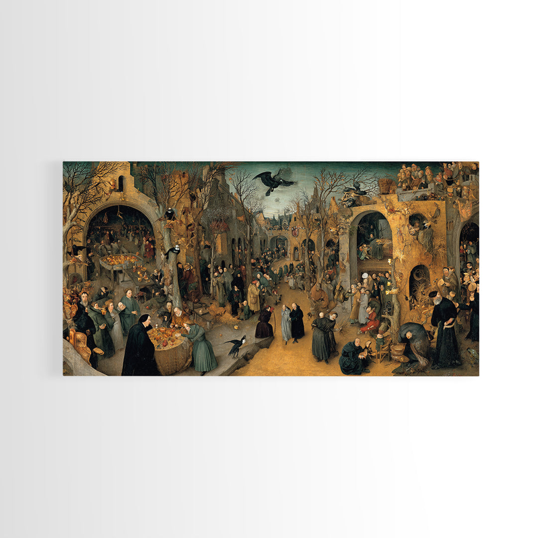 The Haunted Portrait, Northern Renaissance Horror, Wide Panoramic Art, Dark Fantasy Wall Art, Framed Canvas Print, Halloween Decor