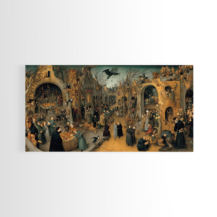 The Haunted Portrait, Northern Renaissance Horror, Wide Panoramic Art, Dark Fantasy Wall Art, Framed Canvas Print, Halloween Decor