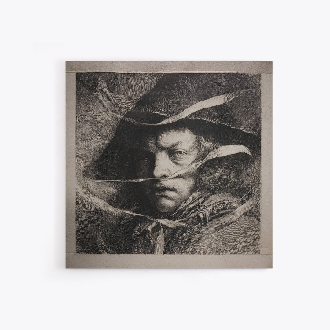 The Haunted Portrait, Renaissance Engraving Art, Square Wall Art, Macabre Wall Art, Framed Canvas Print, Halloween Wall Art