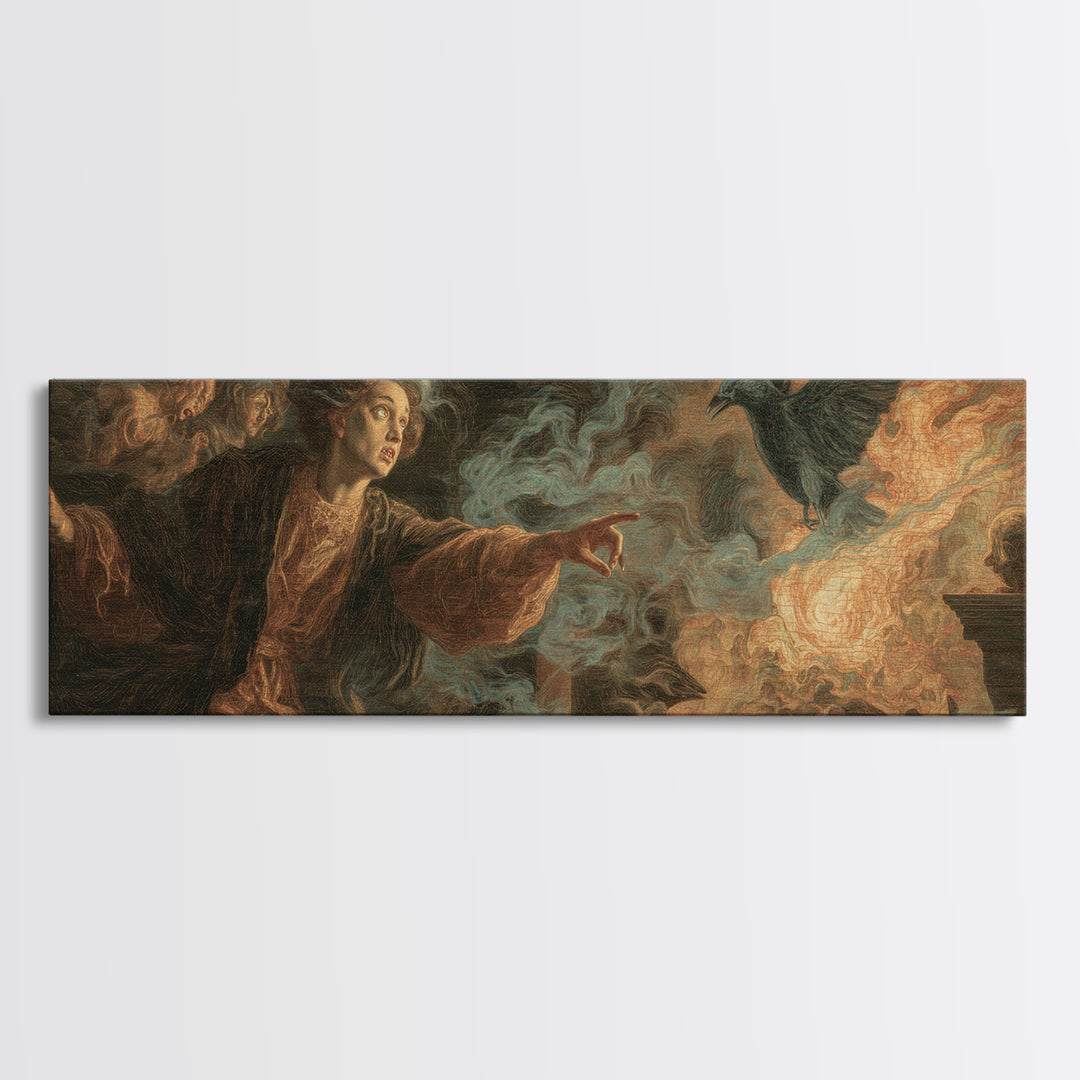 The Haunted Portrait, Visionary Gothic Art, Extra Wide Wall Art, Dark Halloween Decor, Canvas Print, Halloween Wall Art