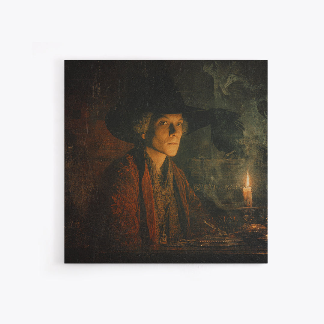 The Haunted Portrait, Symbolist Etching Art, Square Wall Art, Gothic Horror Wall Art, Canvas Print, Halloween Wall Art