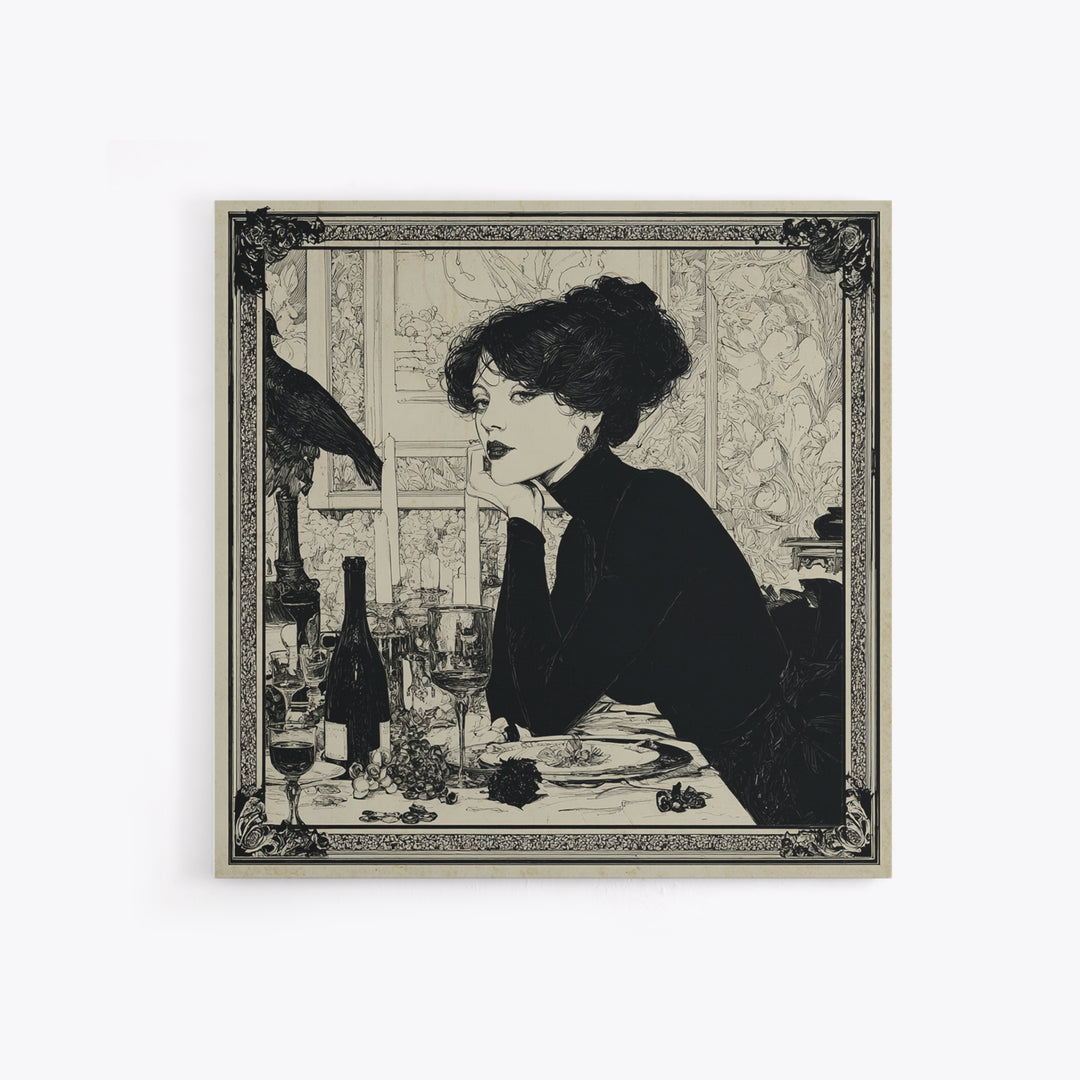 The Haunted Portrait, Decadent Line Art, Square Wall Art, Macabre Wall Art, Canvas Print, Halloween Wall Art, Statement Wall Art