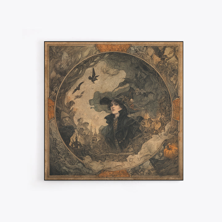 The Haunted Portrait, Gothic Storybook Art, Square Wall Art, Dark Fantasy Wall Art, Framed Canvas Print, Halloween Wall Art