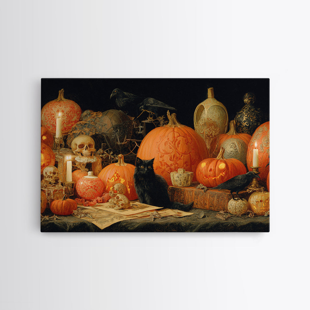 Vintage Orange-And-Black Halloween, Decadent Gothic Art, Landscape Wall Art, Macabre Wall Art, Canvas Print, Halloween Wall Art