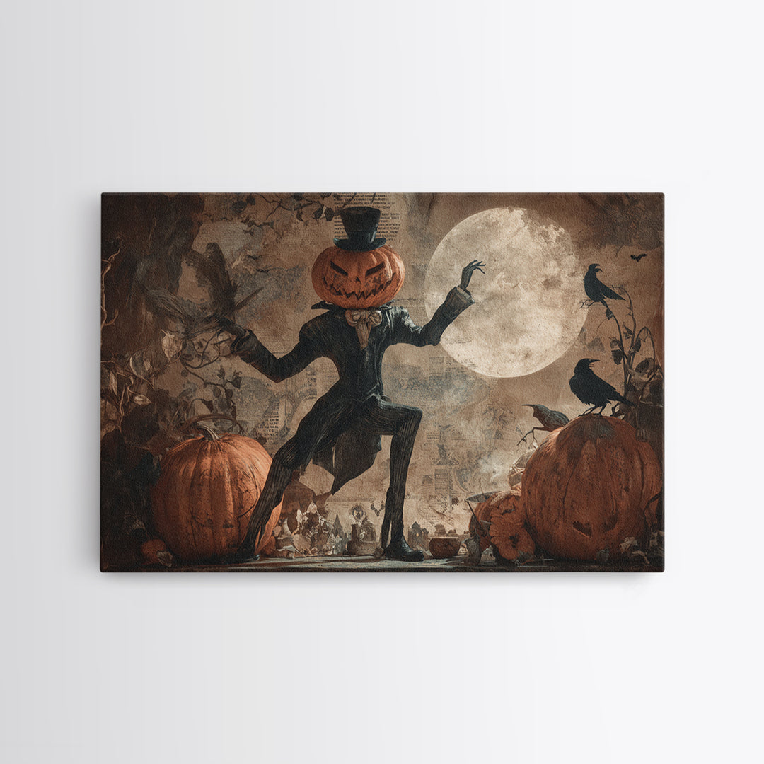 Vintage Orange-And-Black Halloween, Expressionist Nightmare Art, Landscape Wall Art, Dark Fantasy Wall Art, Framed Canvas Print