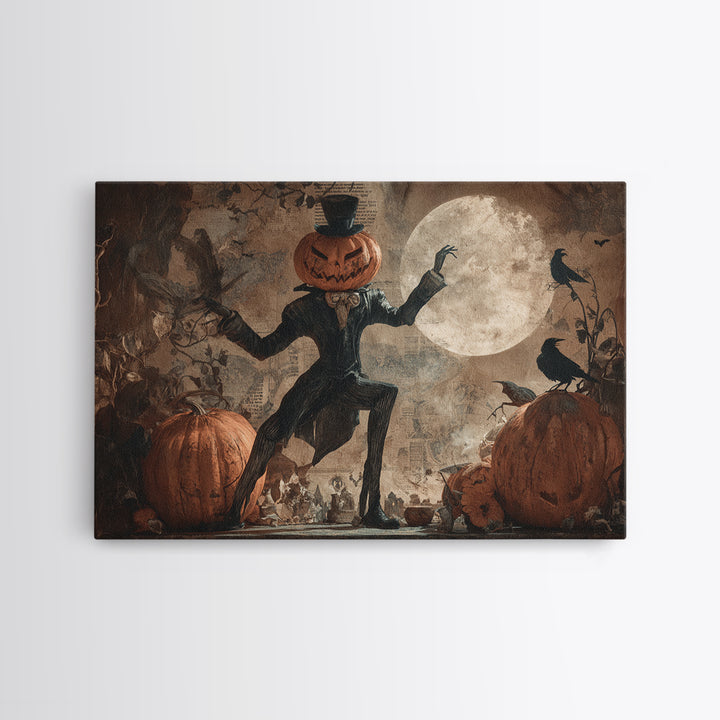 Vintage Orange-And-Black Halloween, Expressionist Nightmare Art, Landscape Wall Art, Dark Fantasy Wall Art, Framed Canvas Print
