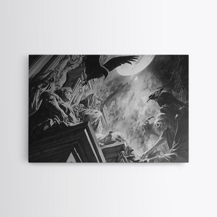 Monochrome Gothic Halloween, Dark Renaissance Art, Landscape Wall Art, Dark Halloween Decor, Framed Canvas Print