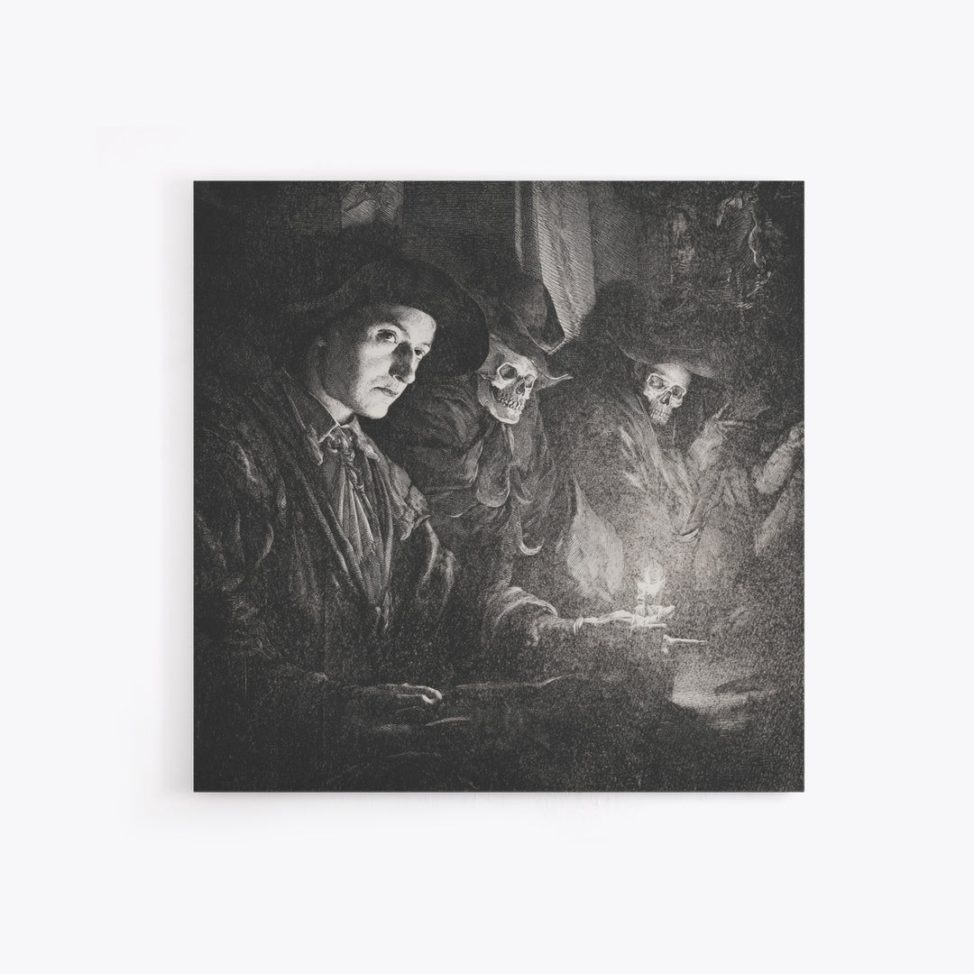 Monochrome Gothic Halloween, Danse Macabre Art, Square Wall Art, Gothic Horror Wall Art, Canvas Print
