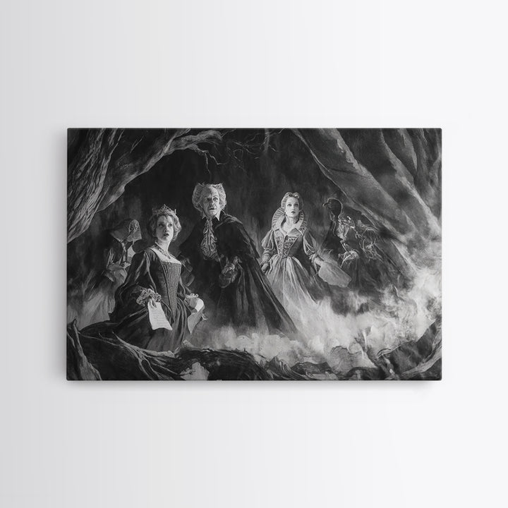 Monochrome Gothic Halloween, Baroque Witchcraft Art, Landscape Wall Art, Macabre Wall Art, Canvas Print, Halloween Wall Art