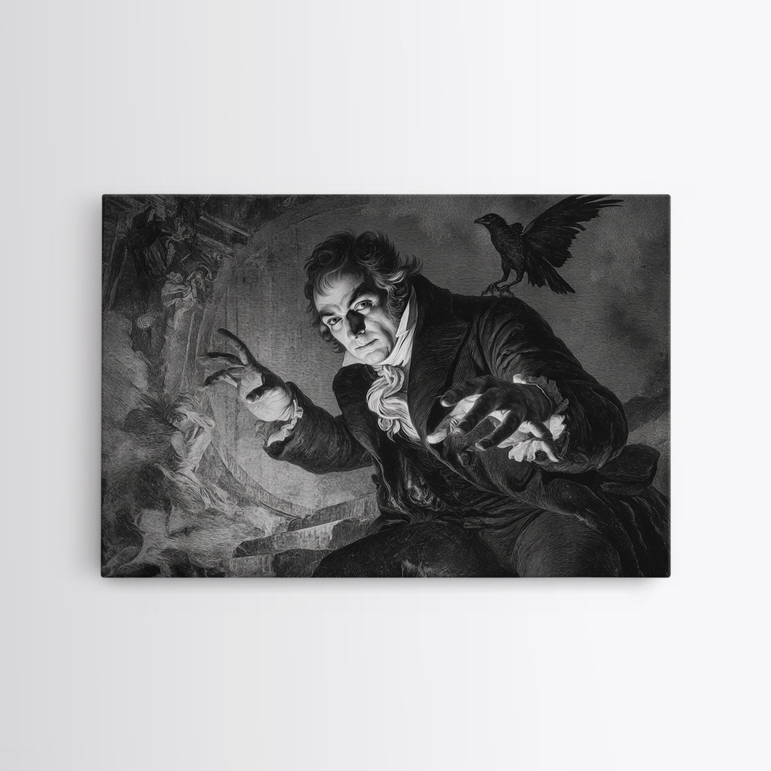 Monochrome Gothic Halloween, Dark Romantic Horror Art, Landscape Wall Art, Macabre Wall Art, Canvas Print, Halloween Wall Art