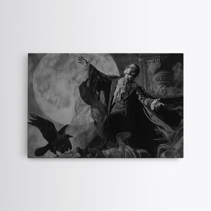 Monochrome Gothic Halloween, Gothic Nightmare Art, Landscape Wall Art, Macabre Wall Art, Framed Canvas Print, Halloween Wall Art