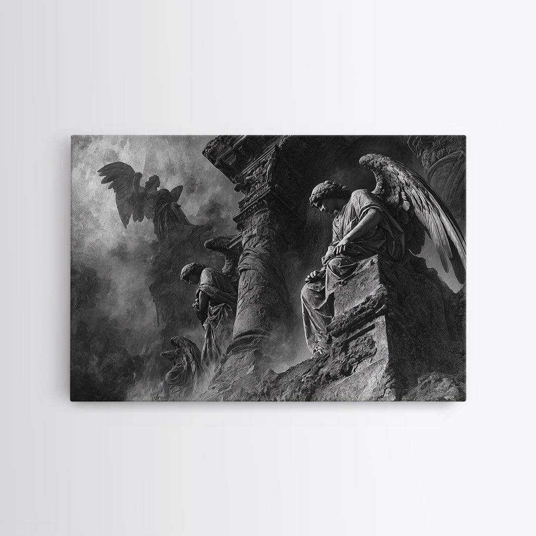 Monochrome Gothic Halloween, Visionary Gothic Art, Landscape Wall Art, Gothic Horror Wall Art, Framed Canvas Print, Halloween Wall Art
