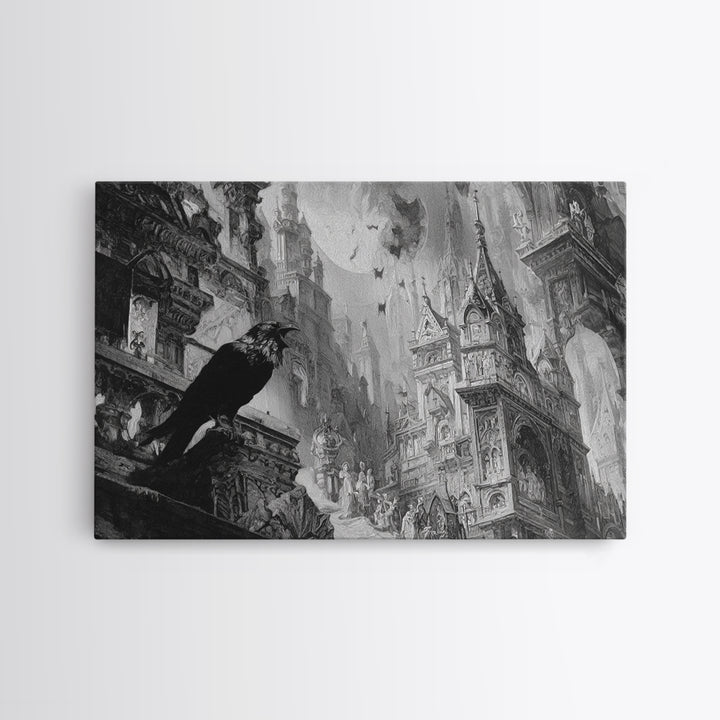 Monochrome Gothic Halloween, Ornate Symbolist Art, Landscape Wall Art, Dark Fantasy Wall Art, Canvas Print, Halloween Wall Art