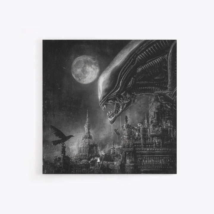 Monochrome Gothic Halloween, Biomechanical Horror Art, Square Wall Art, Gothic Horror Wall Art, Framed Canvas Print, Halloween Wall Art