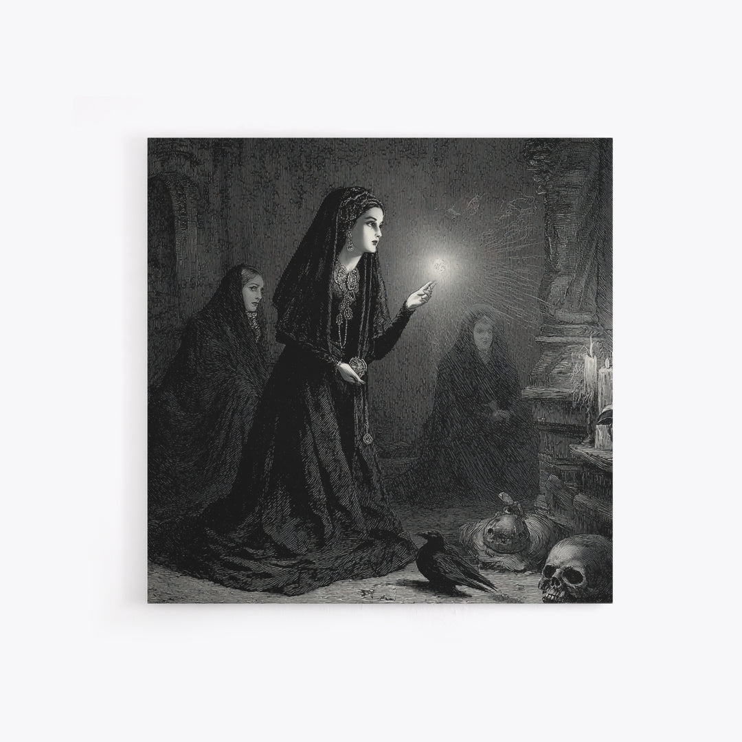 Victorian Mourning Halloween, Gothic Engraving Art, Square Wall Art, Dark Fantasy Wall Art, Canvas Print, Halloween Wall Art