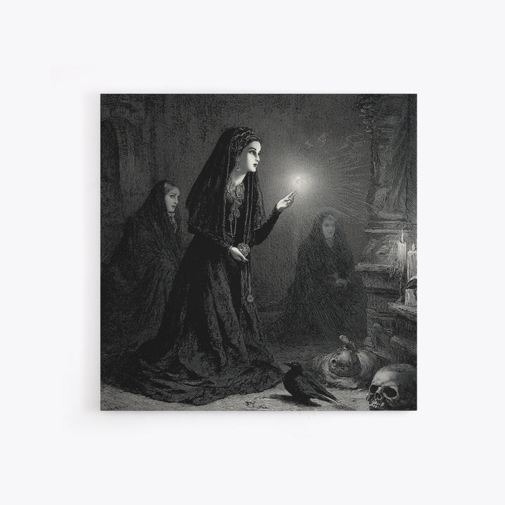 Victorian Mourning Halloween, Gothic Engraving Art, Square Wall Art, Dark Fantasy Wall Art, Canvas Print, Halloween Wall Art