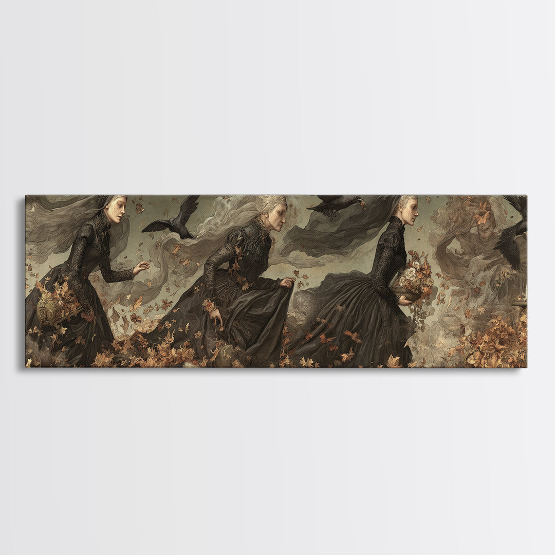 Victorian Mourning Halloween, Medieval Grotesque Art, Extra Wide Wall Art, Dark Fantasy Wall Art, Canvas Print, Halloween Wall Art