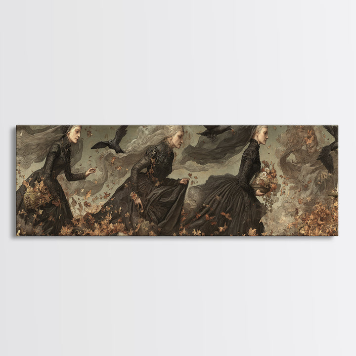 Victorian Mourning Halloween, Medieval Grotesque Art, Extra Wide Wall Art, Dark Fantasy Wall Art, Canvas Print, Halloween Wall Art