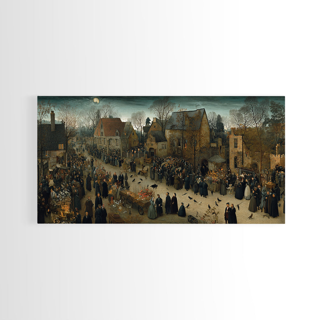 Victorian Mourning Halloween, Northern Renaissance Horror, Wide Panoramic Art, Macabre Wall Art, Framed Canvas Print
