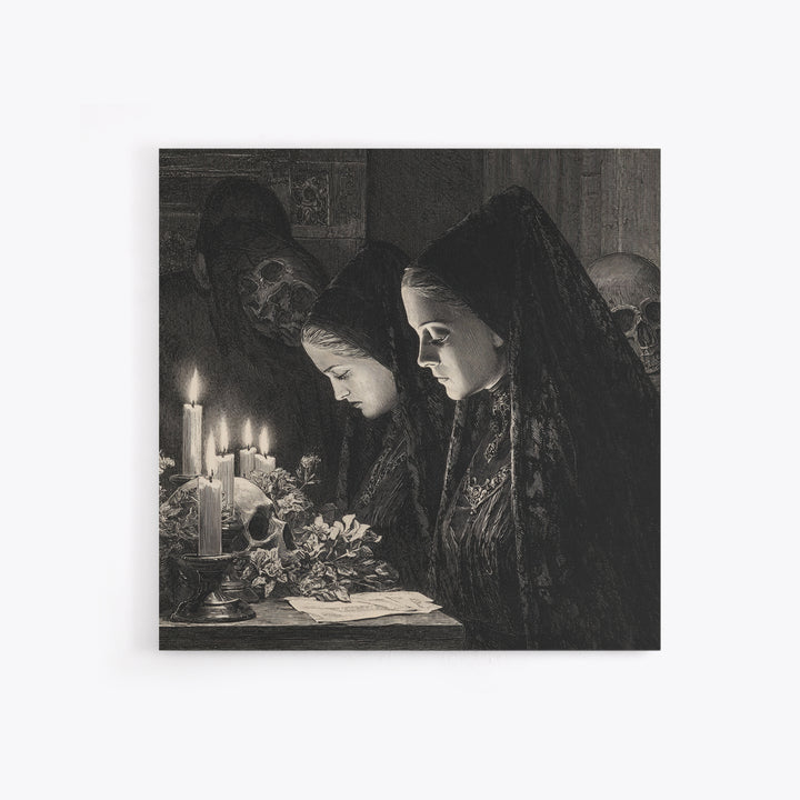 Victorian Mourning Halloween, Renaissance Engraving Art, Square Wall Art, Gothic Horror Wall Art, Canvas Print, Halloween Wall Art