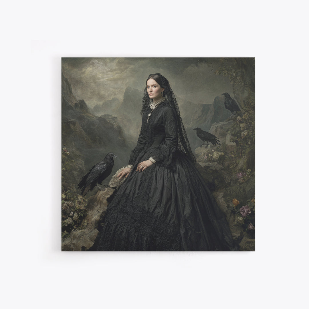 Victorian Mourning Halloween, Baroque Witchcraft Art, Square Wall Art, Macabre Wall Art, Framed Canvas Print, Halloween Wall Art