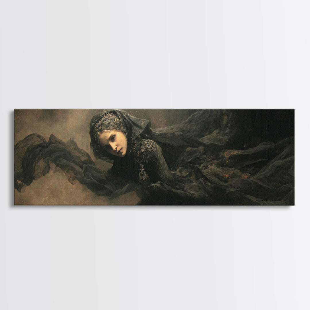 Victorian Mourning Halloween, Dark Romantic Horror Art, Extra Wide Wall Art, Gothic Horror Wall Art, Framed Canvas Print
