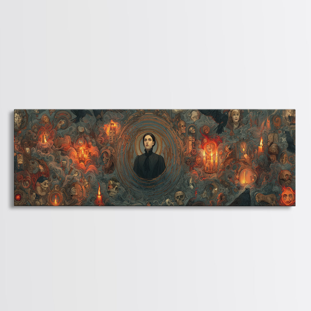 Victorian Mourning Halloween, Visionary Gothic Art, Extra Wide Wall Art, Dark Fantasy Wall Art, Canvas Print, Halloween Wall Art