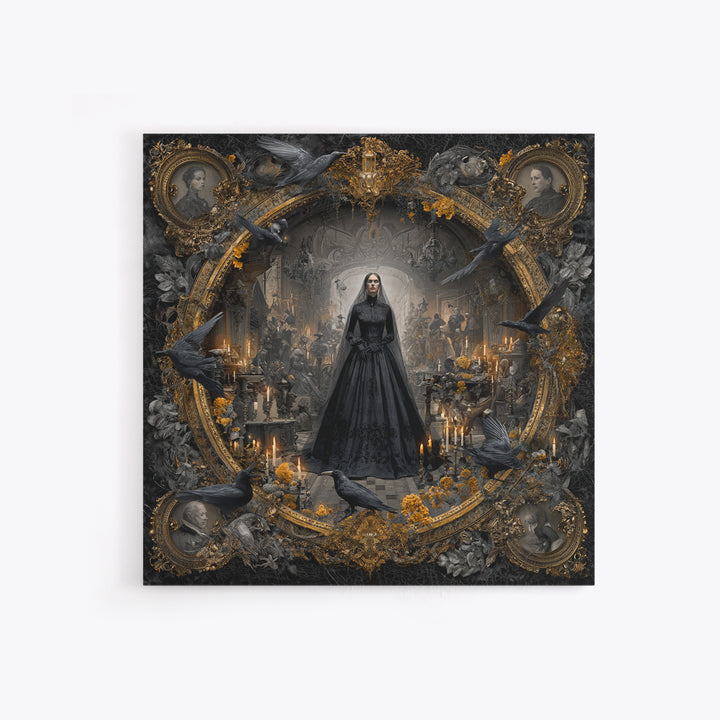 Victorian Mourning Halloween, Ornate Symbolist Art, Square Wall Art, Dark Halloween Decor, Framed Canvas Print, Halloween Wall Art