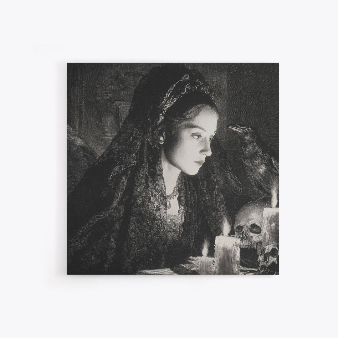 Victorian Mourning Halloween, Decadent Gothic Art, Square Wall Art, Macabre Wall Art, Framed Canvas Print, Halloween Wall Art