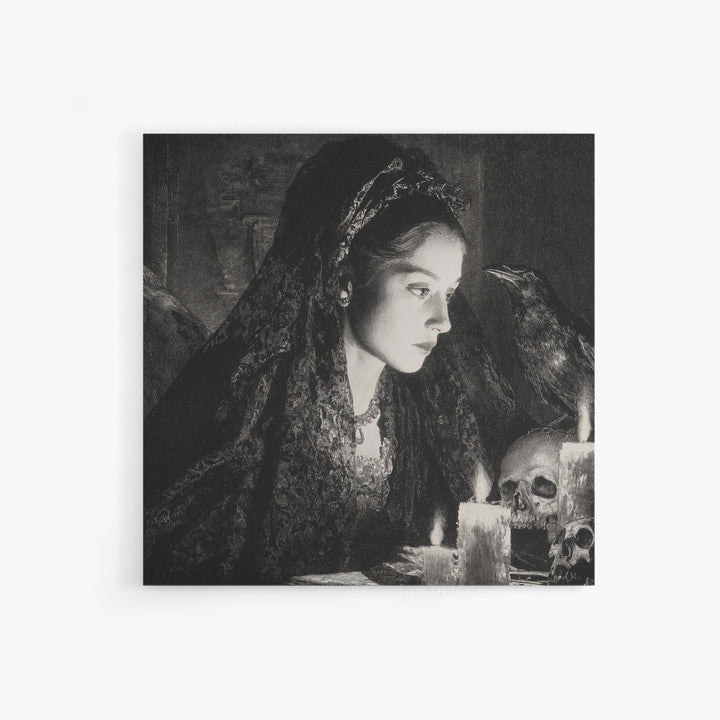 Victorian Mourning Halloween, Decadent Gothic Art, Square Wall Art, Macabre Wall Art, Framed Canvas Print, Halloween Wall Art