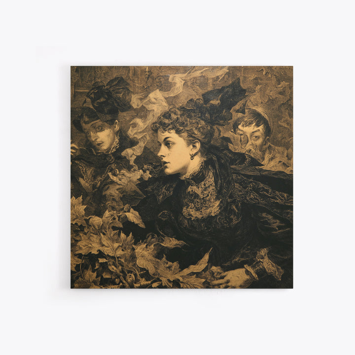 Victorian Mourning Halloween, Symbolist Etching Art, Square Wall Art, Dark Fantasy Wall Art, Framed Canvas Print, Halloween Wall Art