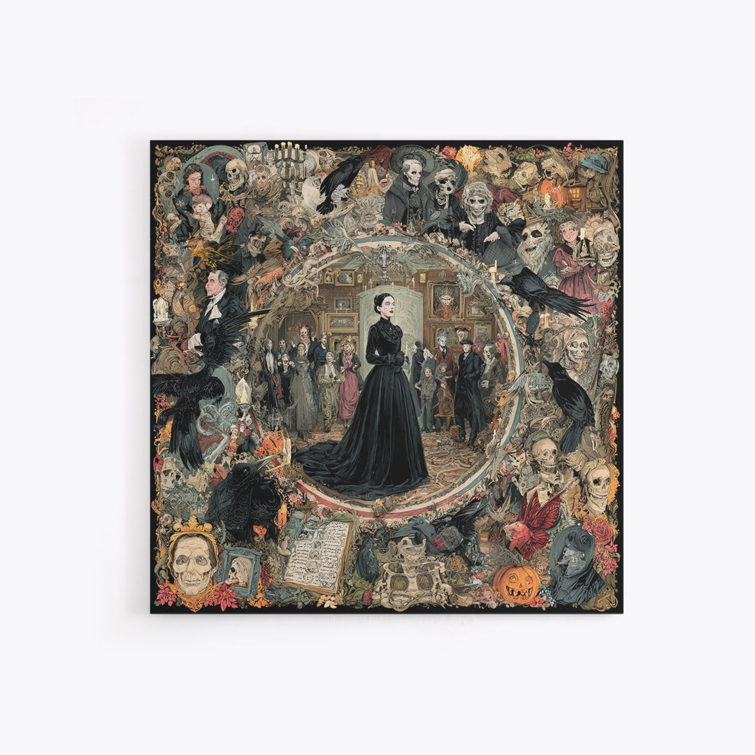 Victorian Mourning Halloween, Grotesque Carnival Art, Square Wall Art, Dark Halloween Decor, Canvas Print, Halloween Wall Art