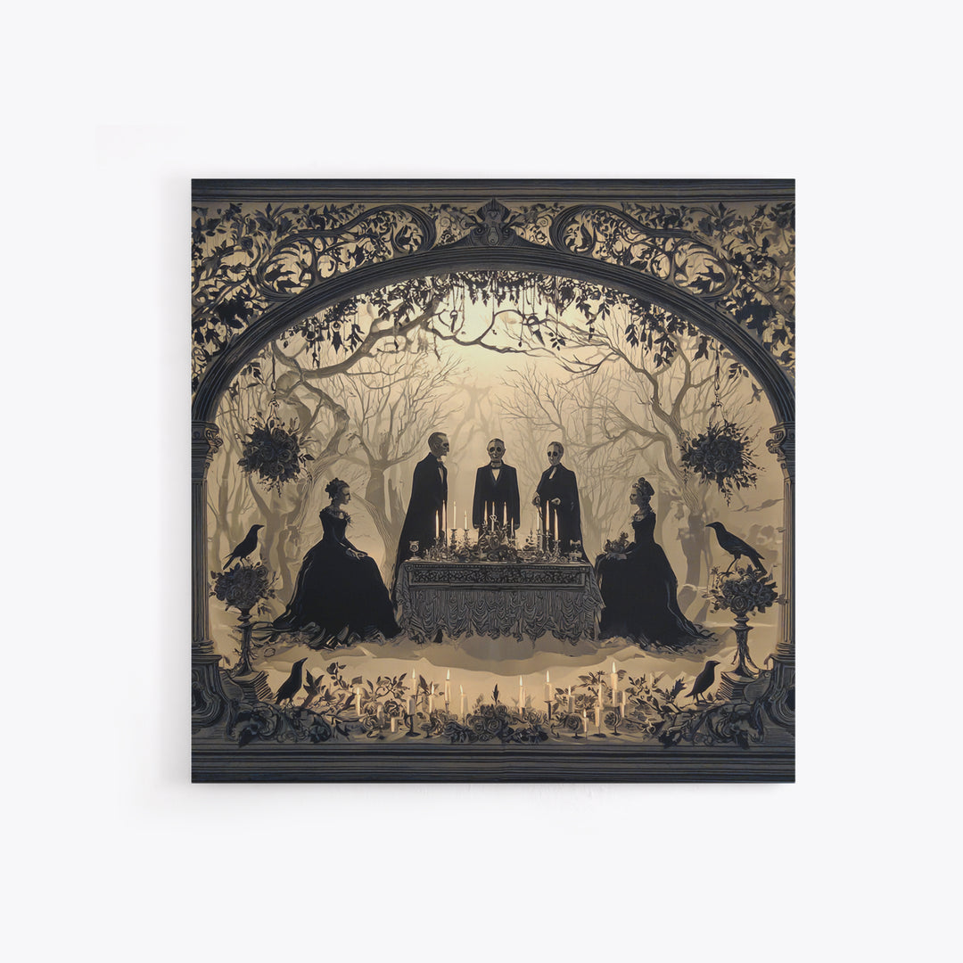 Victorian Mourning Halloween, Decadent Line Art, Square Wall Art, Dark Halloween Decor, Canvas Print, Halloween Wall Art