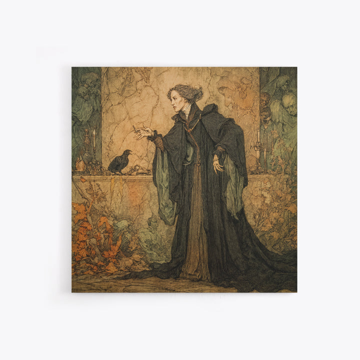Victorian Mourning Halloween, Gothic Storybook Art, Square Wall Art, Gothic Horror Wall Art, Framed Canvas Print, Halloween Wall Art