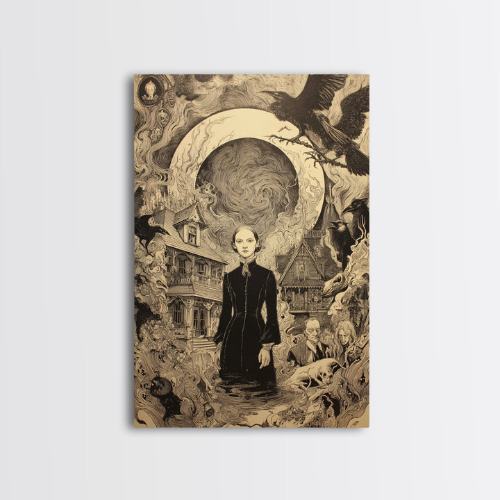 Victorian Mourning Halloween, Victorian Macabre Art, Vertical Wall Art, Macabre Wall Art, Framed Canvas Print, Halloween Wall Art