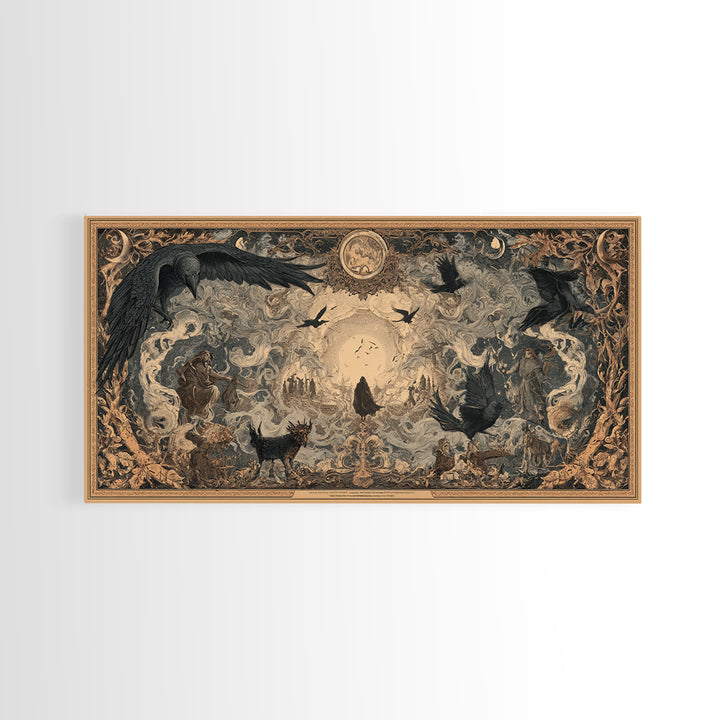 Art Nouveau Witchcraft, Northern Renaissance Horror, Wide Panoramic Art, Dark Fantasy Wall Art, Framed Canvas Print
