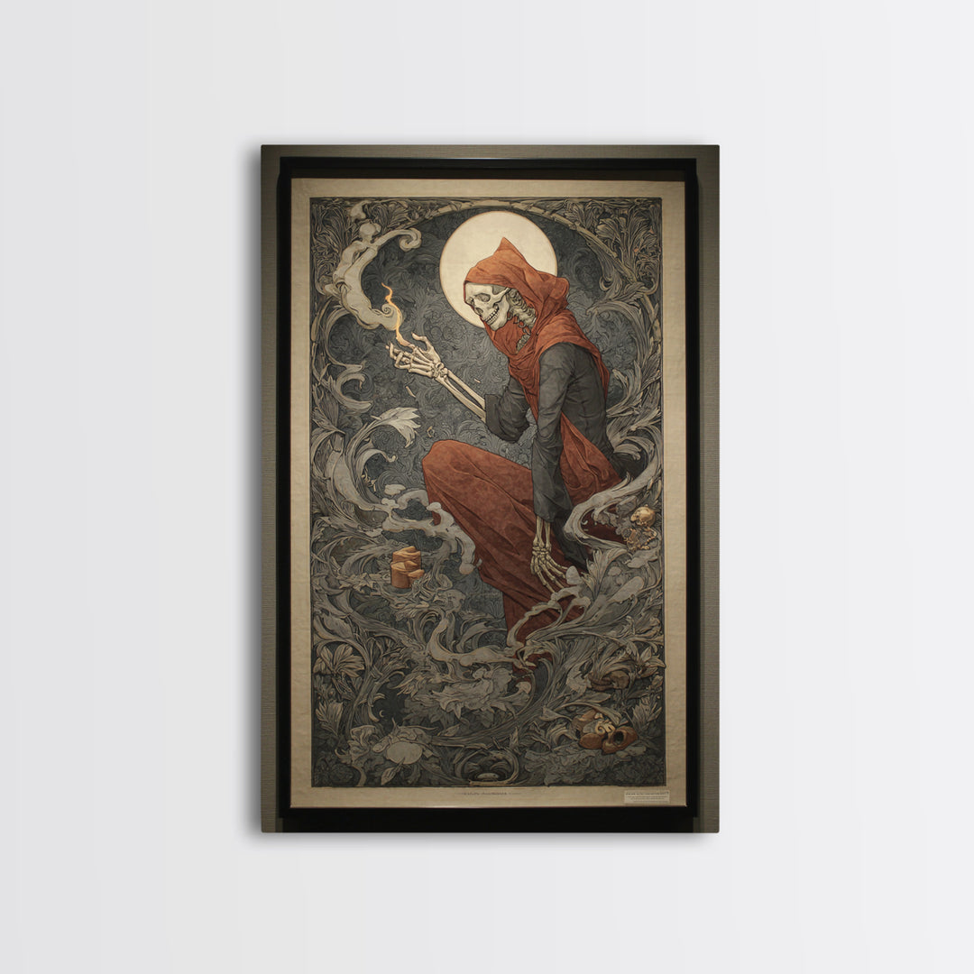 Art Nouveau Witchcraft, Danse Macabre Art, Vertical Wall Art, Dark Fantasy Wall Art, Canvas Print, Halloween Wall Art