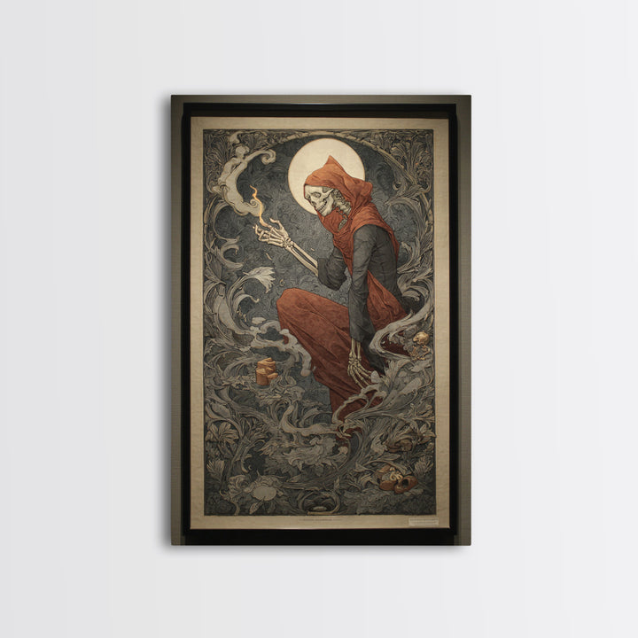 Art Nouveau Witchcraft, Danse Macabre Art, Vertical Wall Art, Dark Fantasy Wall Art, Canvas Print, Halloween Wall Art