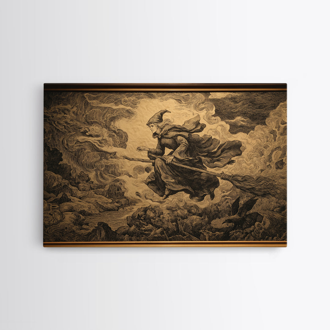 Art Nouveau Witchcraft, Baroque Witchcraft Art, Landscape Wall Art, Gothic Horror Wall Art, Framed Canvas Print, Halloween Wall Art
