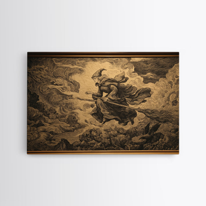 Art Nouveau Witchcraft, Baroque Witchcraft Art, Landscape Wall Art, Gothic Horror Wall Art, Framed Canvas Print, Halloween Wall Art